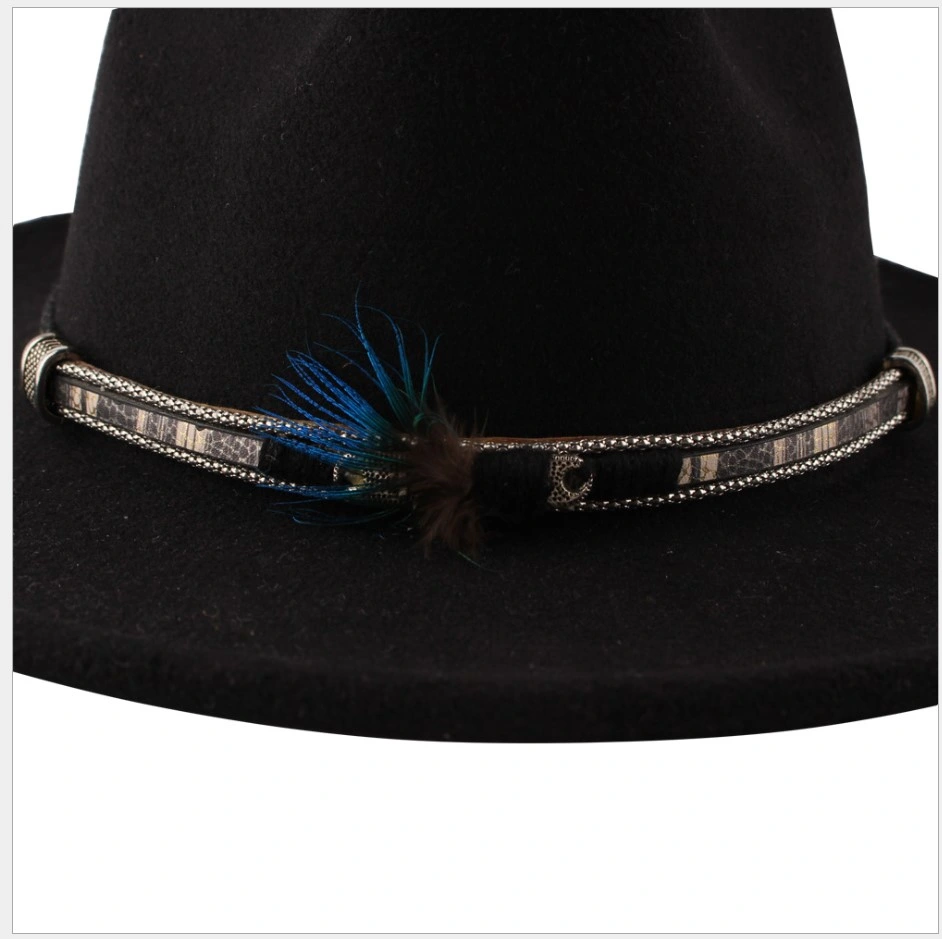 British Woolen Jazz Hat Fashionable and Versatile Felt Hat Feather Hat